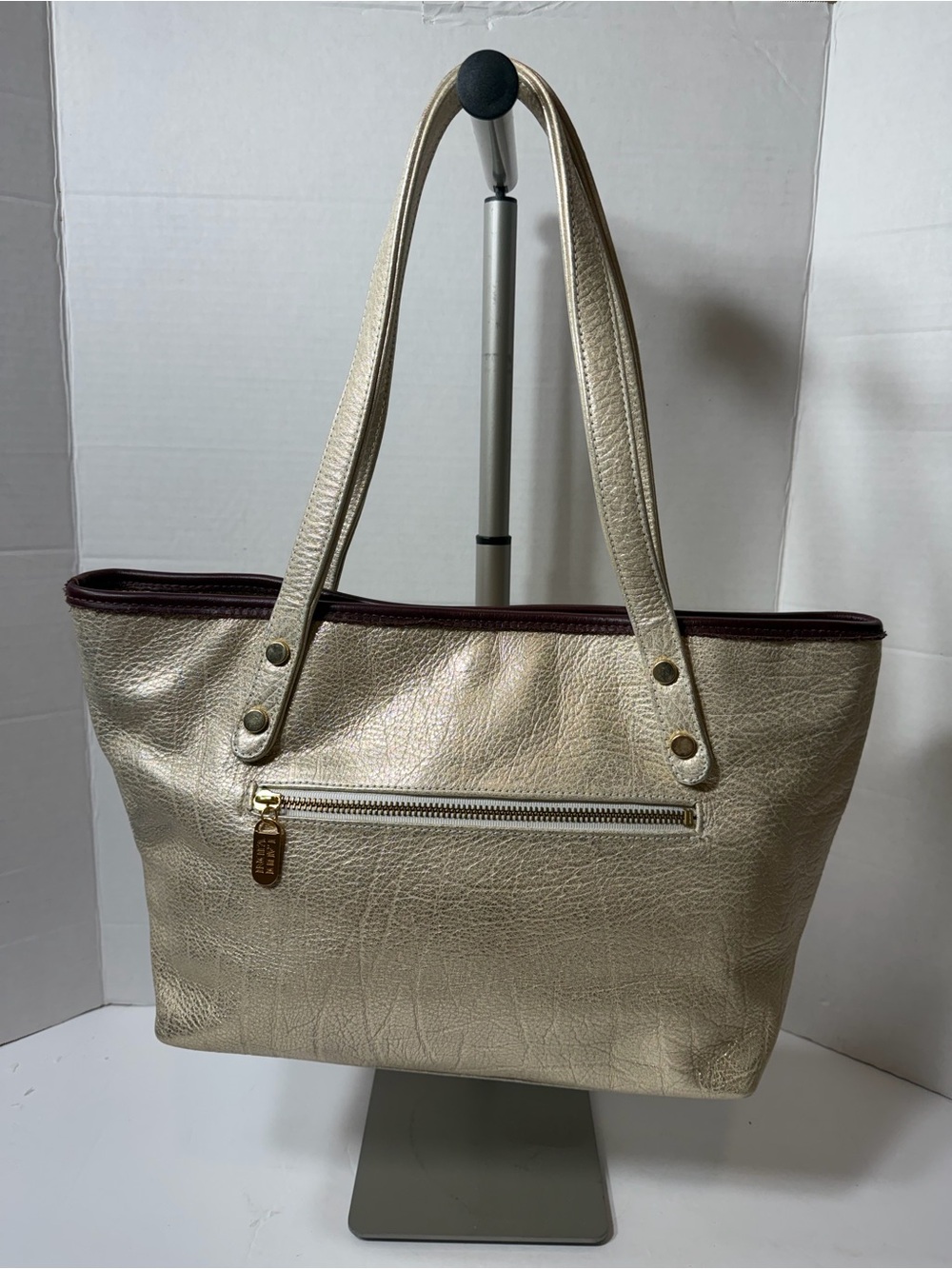 LAUDI VIDNI Metallic gold Tote Bag with Front Zip Pocket
